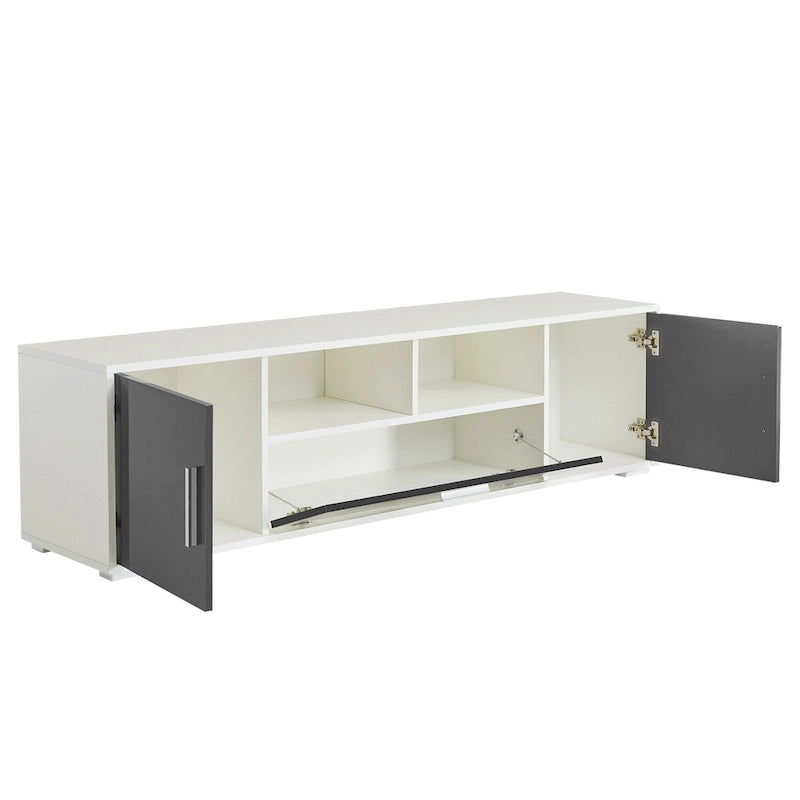 Gray 62.99 TV Stand with LED Lights, Cabinets, and Open Shelves for TVs Up to 65