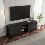 Black 70.08" TV Stand with Doors & Open Compartments for TVs Up to 60"