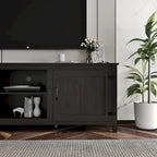Black 70.08" TV Stand with Doors & Open Compartments for TVs Up to 60"