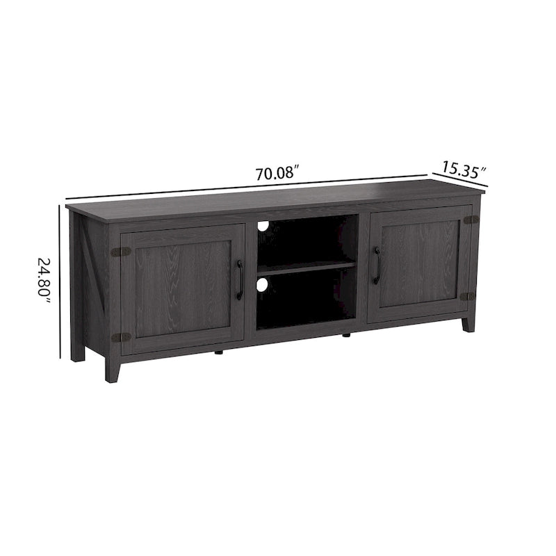 Black 70.08" TV Stand with Doors & Open Compartments for TVs Up to 60"