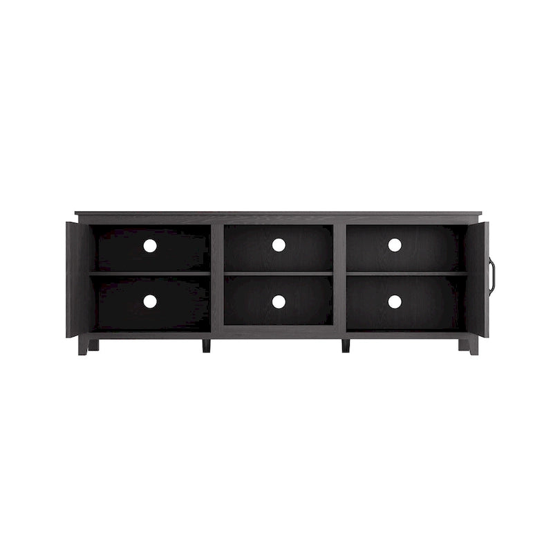 Black 70.08" TV Stand with Doors & Open Compartments for TVs Up to 60"