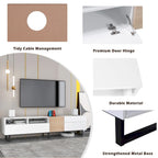 White+Natural 70.9 TV Stand with Storage and Drop Down Door for TVs Up to 80