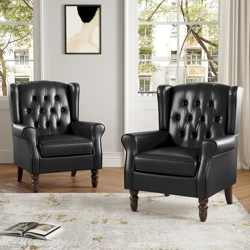 Set of 2 PU Leather Button Tufted Accent Chair