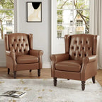 Set of 2 PU Leather Button Tufted Accent Chair