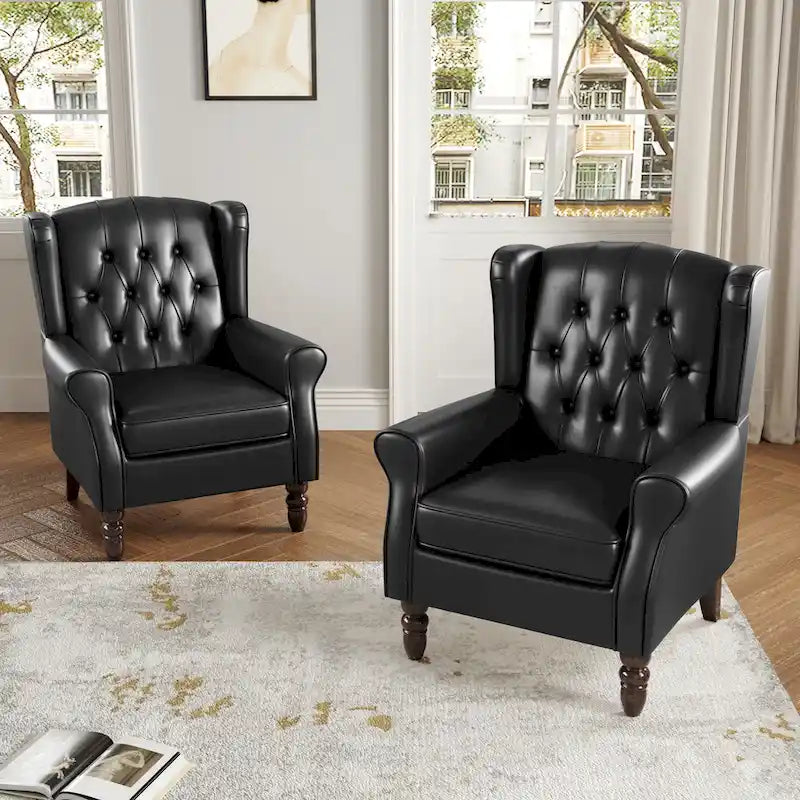 Set of 2 PU Leather Button Tufted Accent Chair