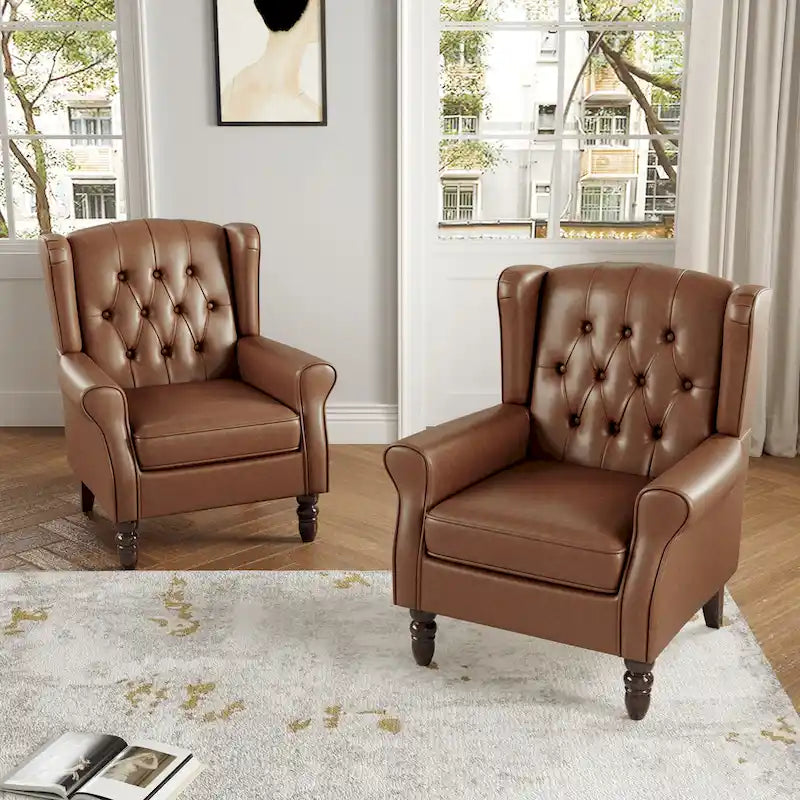 Set of 2 Vegan Leather Upholstered Button Tufted Accent Chair