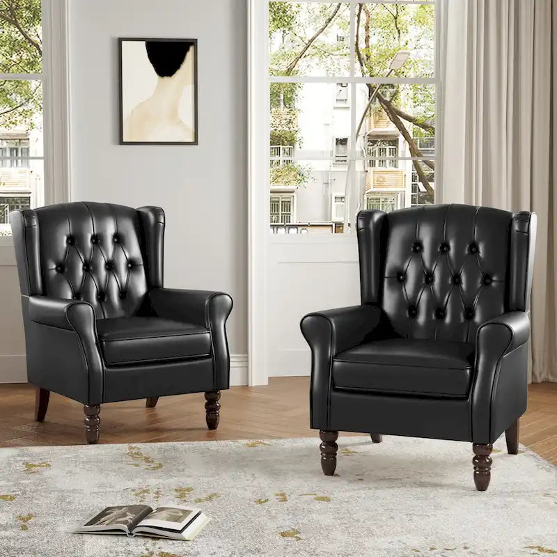 Set of 2 Vegan Leather Upholstered Button Tufted Accent Chair