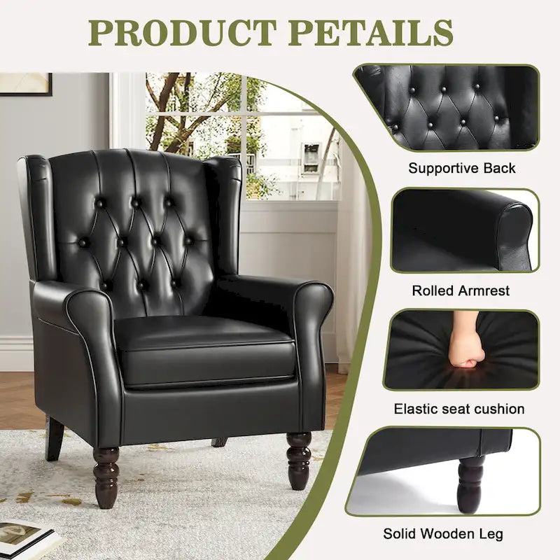 Set of 2 PU Leather Button Tufted Accent Chair