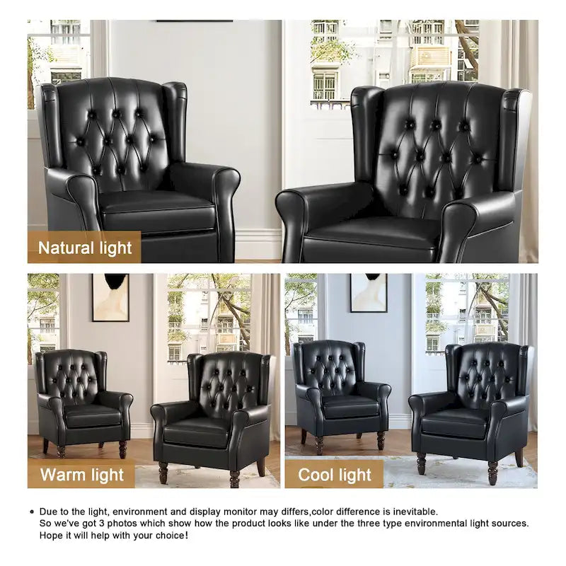 Set of 2 PU Leather Button Tufted Accent Chair