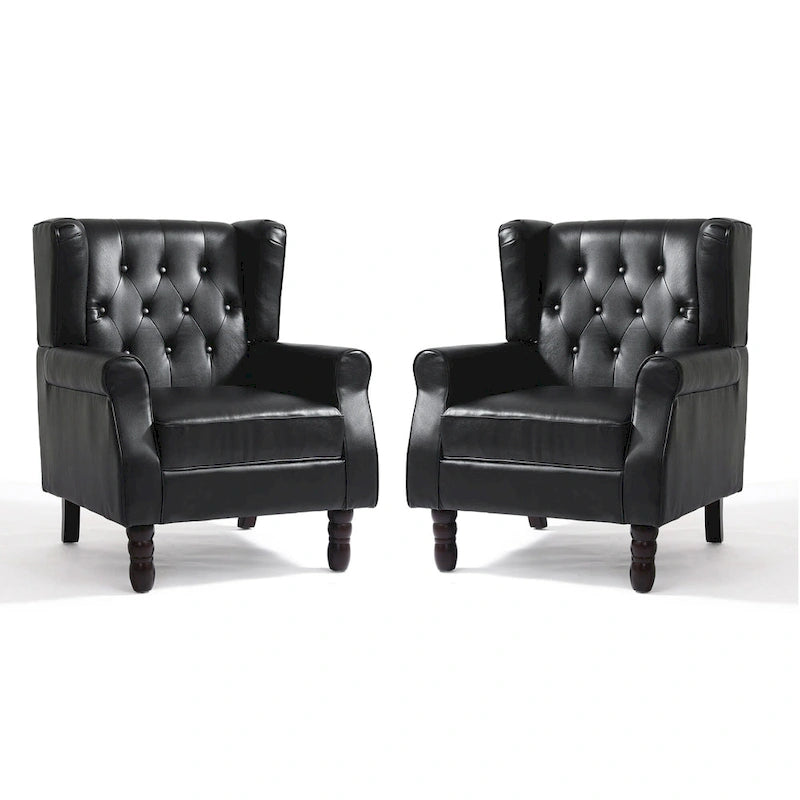 Set of 2 PU Leather Button Tufted Accent Chair