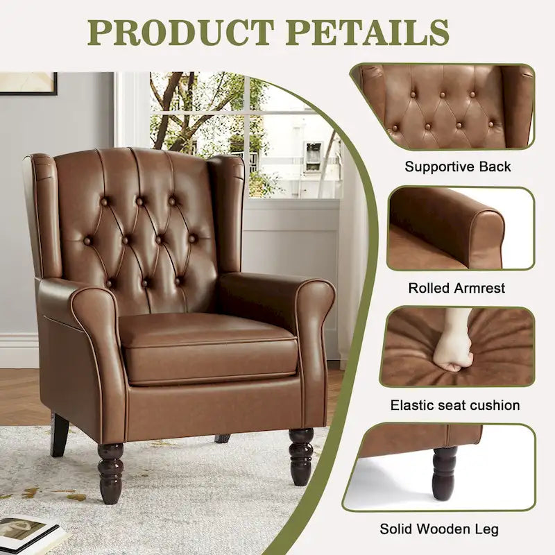 Set of 2 PU Leather Button Tufted Accent Chair