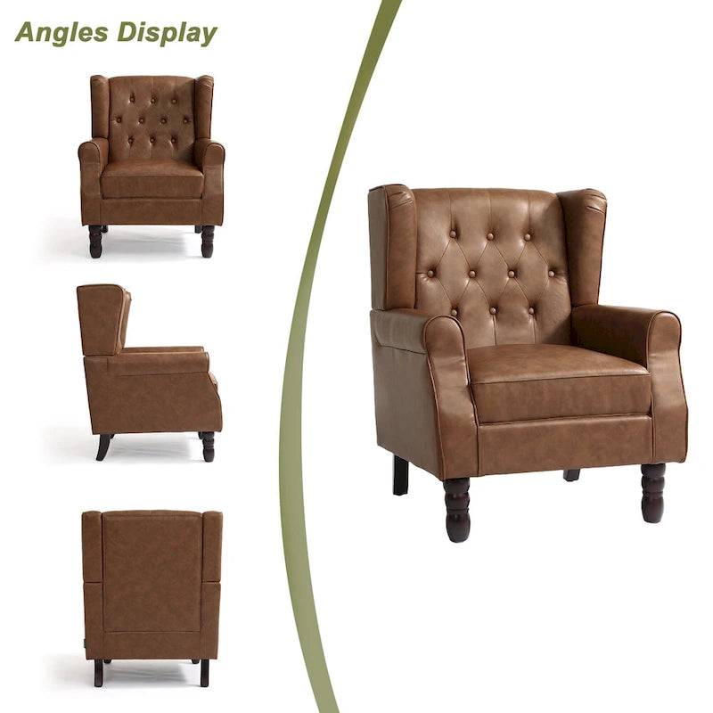 Set of 2 PU Leather Button Tufted Accent Chair
