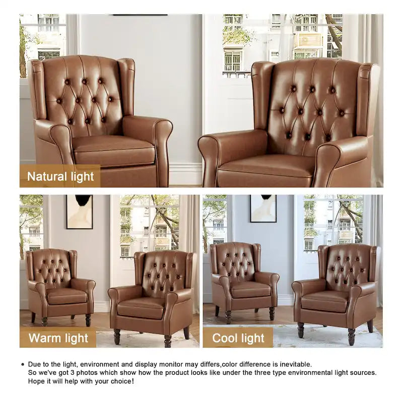 Set of 2 PU Leather Button Tufted Accent Chair