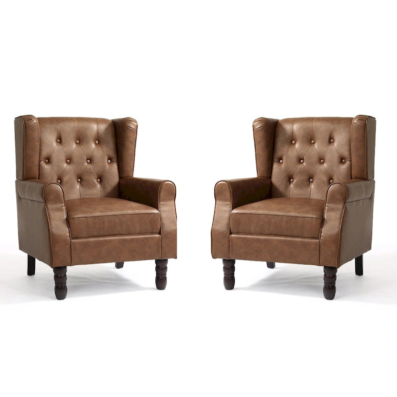 Set of 2 PU Leather Button Tufted Accent Chair