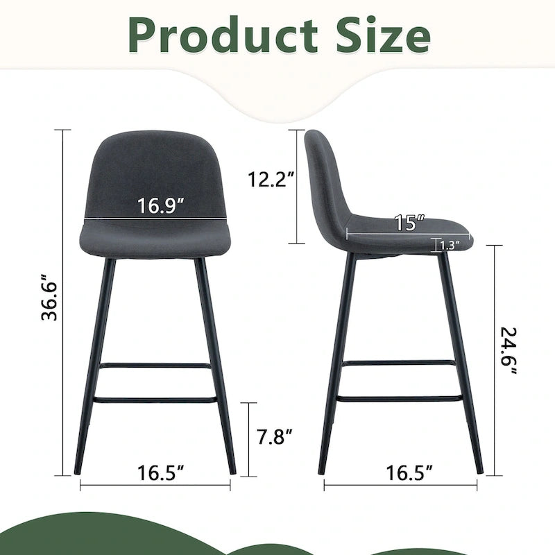 Industrial Bar Height Stools with Back, Counter Height Bar Chairs, with Metal Legs & Soft Backrest Easy to Assemble