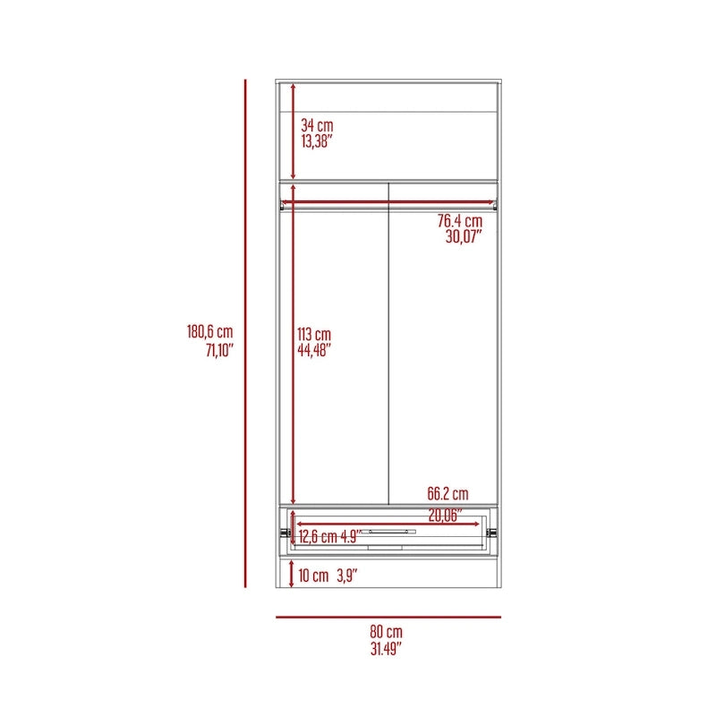 19.7  Double-door Armoire with Two Shelves and One Drawer for Bedroom