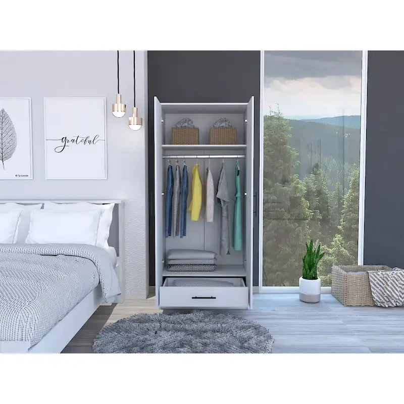 19.7  Double-door Armoire with Two Shelves and One Drawer for Bedroom