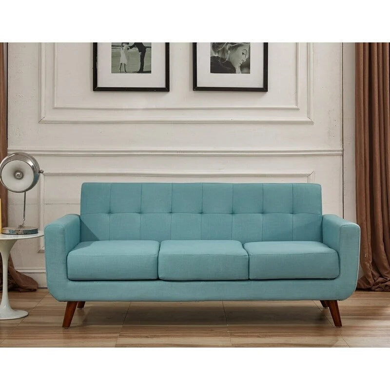 Linen-Look Upholstered Tufted Mid-century Sofa