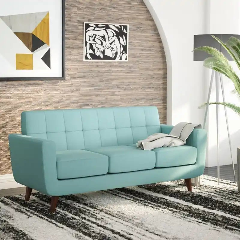 Linen-Look Upholstered Tufted Mid-century Sofa