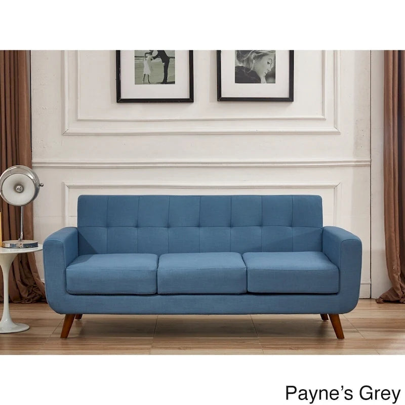 Linen-Look Upholstered Tufted Mid-century Sofa