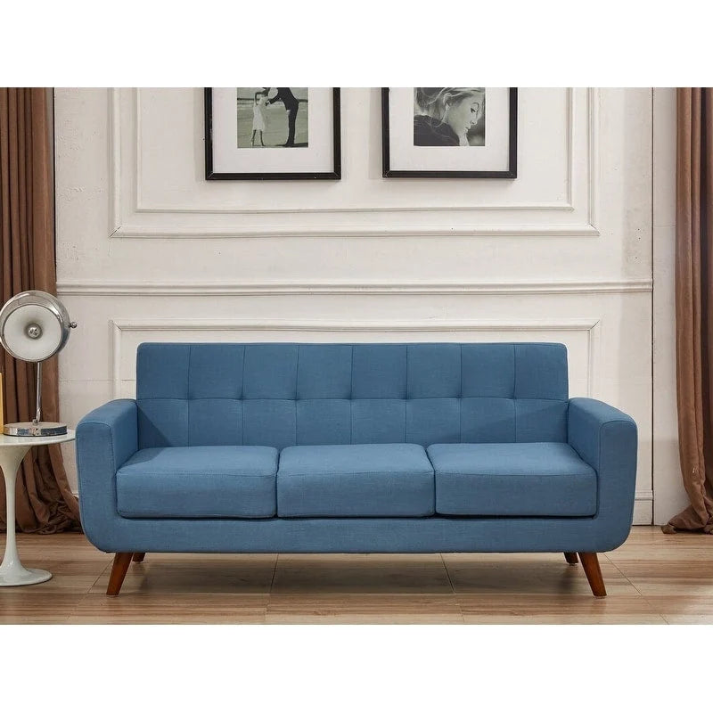 Linen-Look Upholstered Tufted Mid-century Sofa
