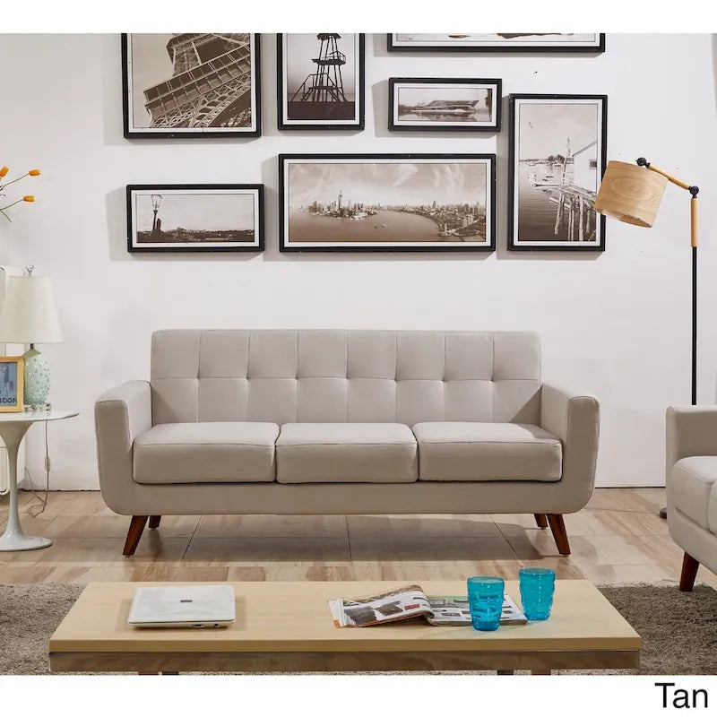 Linen-Look Upholstered Tufted Mid-century Sofa