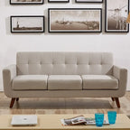 Linen-Look Upholstered Tufted Mid-century Sofa