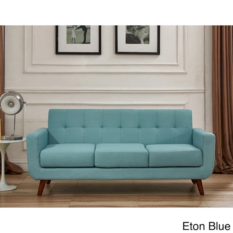 Linen-Look Upholstered Tufted Mid-century Sofa