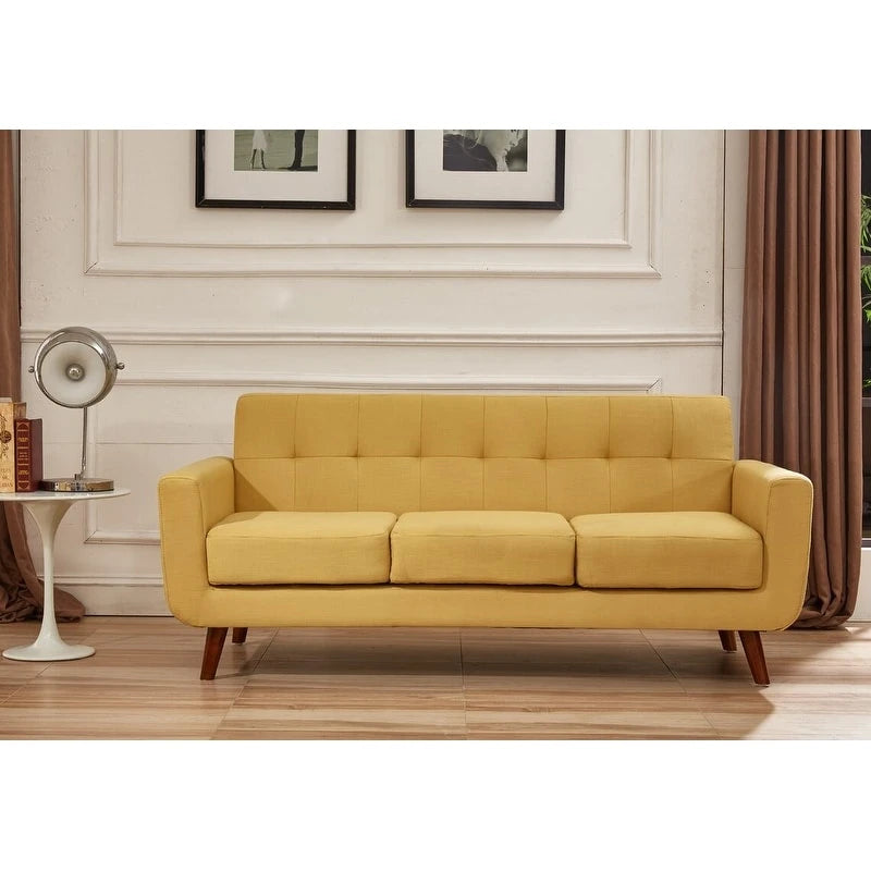 Linen-Look Upholstered Tufted Mid-century Sofa