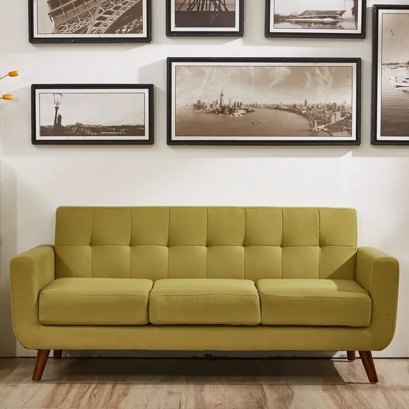 Linen-Look Upholstered Tufted Mid-century Sofa
