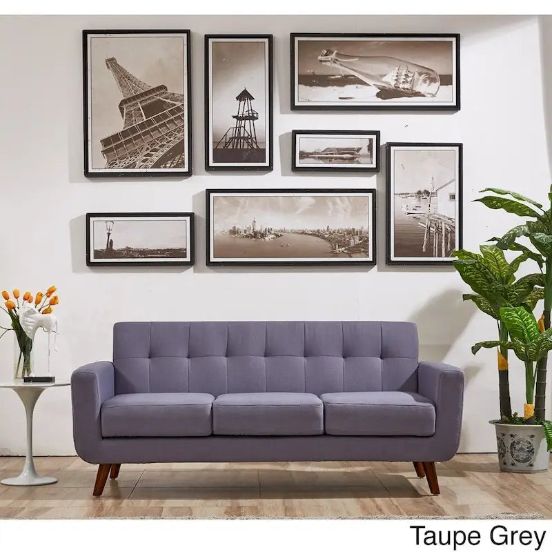 Linen-Look Upholstered Tufted Mid-century Sofa