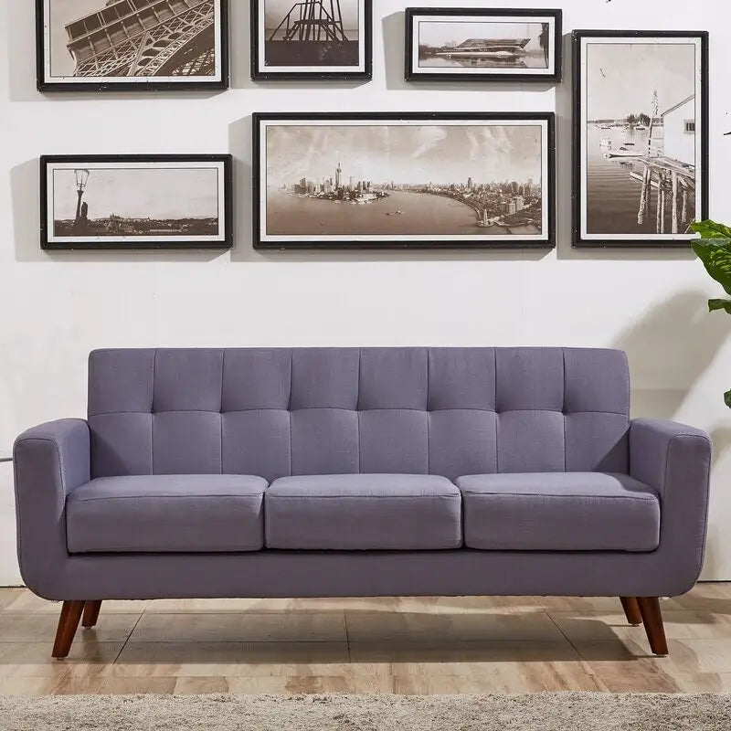 Linen-Look Upholstered Tufted Mid-century Sofa