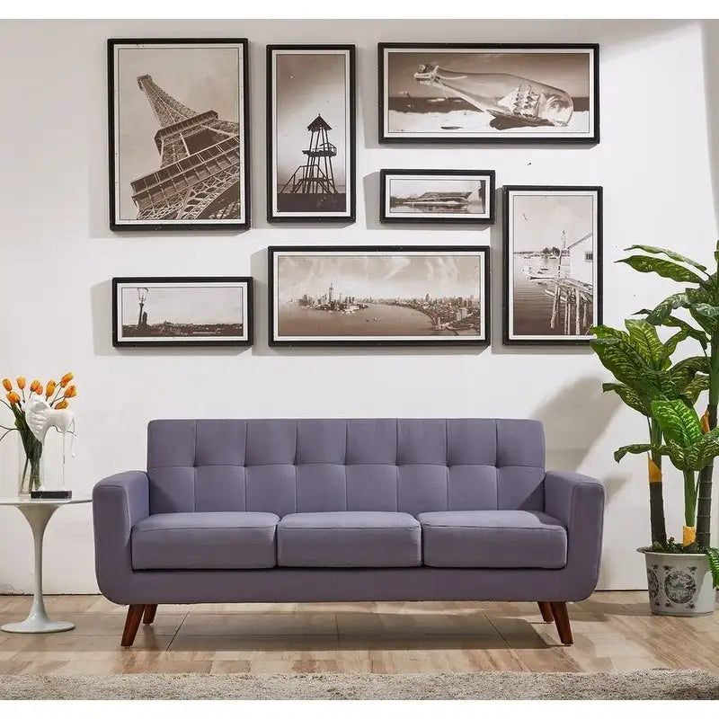 Linen-Look Upholstered Tufted Mid-century Sofa