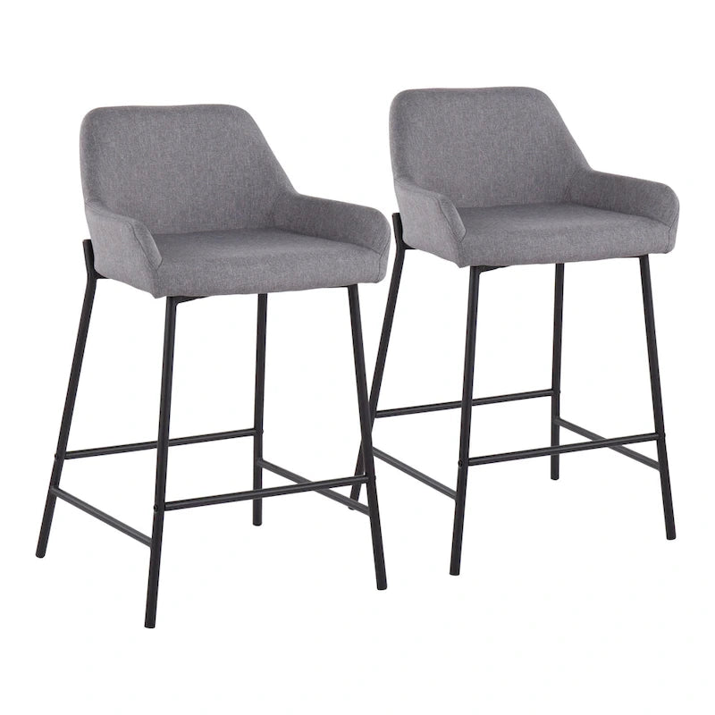 Black Fixed-Height Upholstered Counter Stool - Set of 2