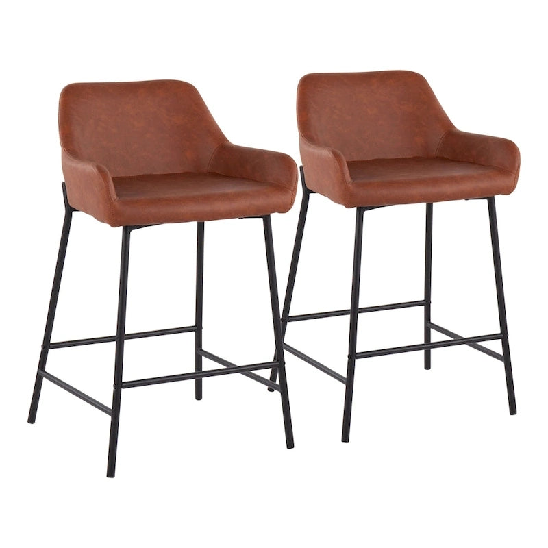 Black Fixed-Height Upholstered Counter Stool - Set of 2