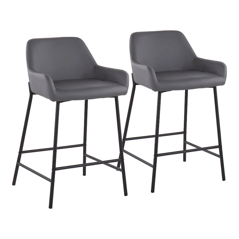 Black Fixed-Height Upholstered Counter Stool - Set of 2