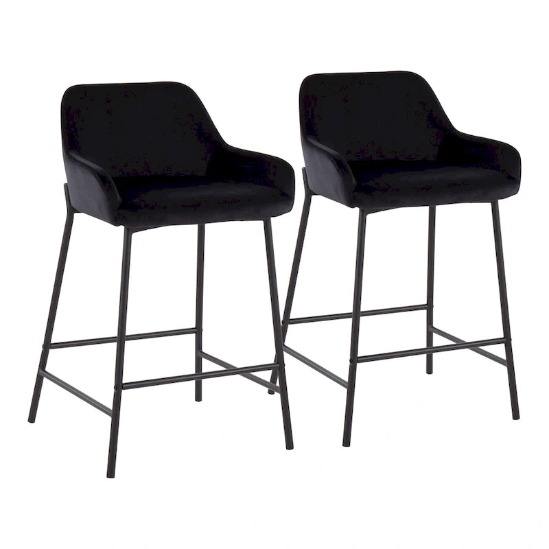 Black Fixed-Height Upholstered Counter Stool - Set of 2