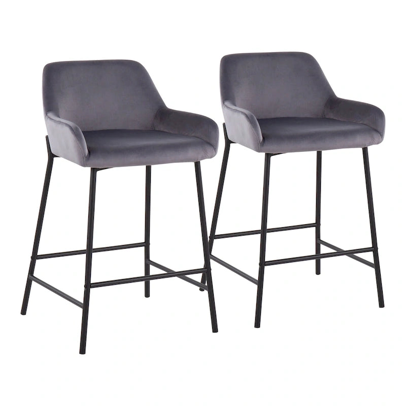 Black Fixed-Height Upholstered Counter Stool - Set of 2