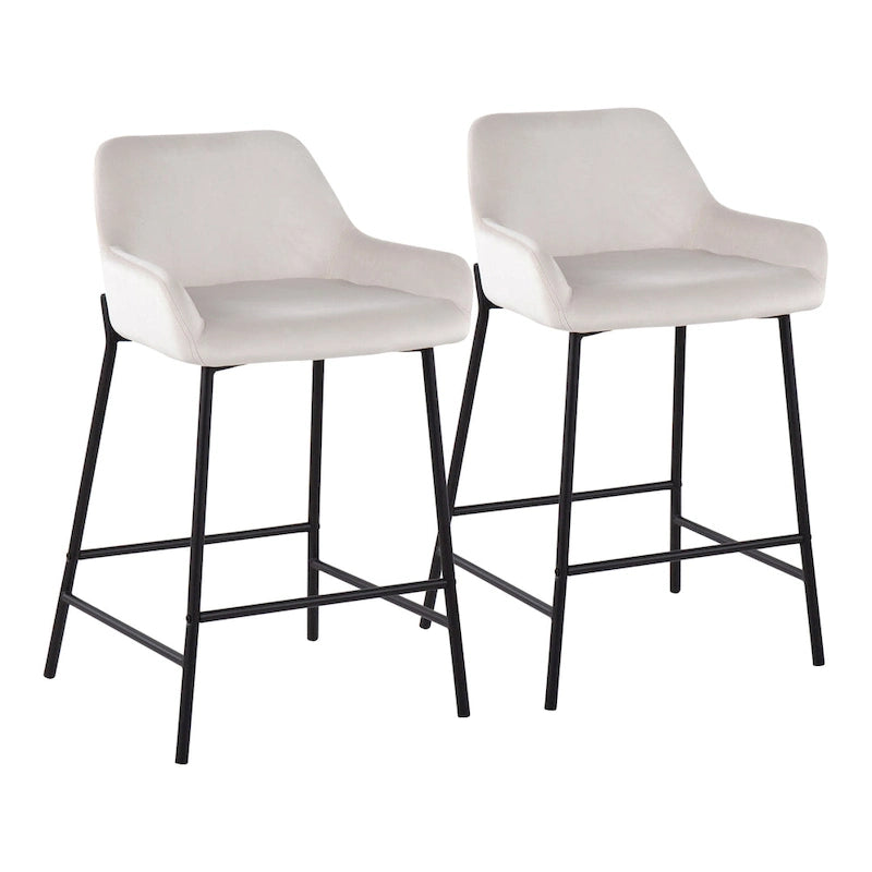 Black Fixed-Height Upholstered Counter Stool - Set of 2
