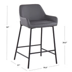 Black Fixed-Height Upholstered Counter Stool - Set of 2