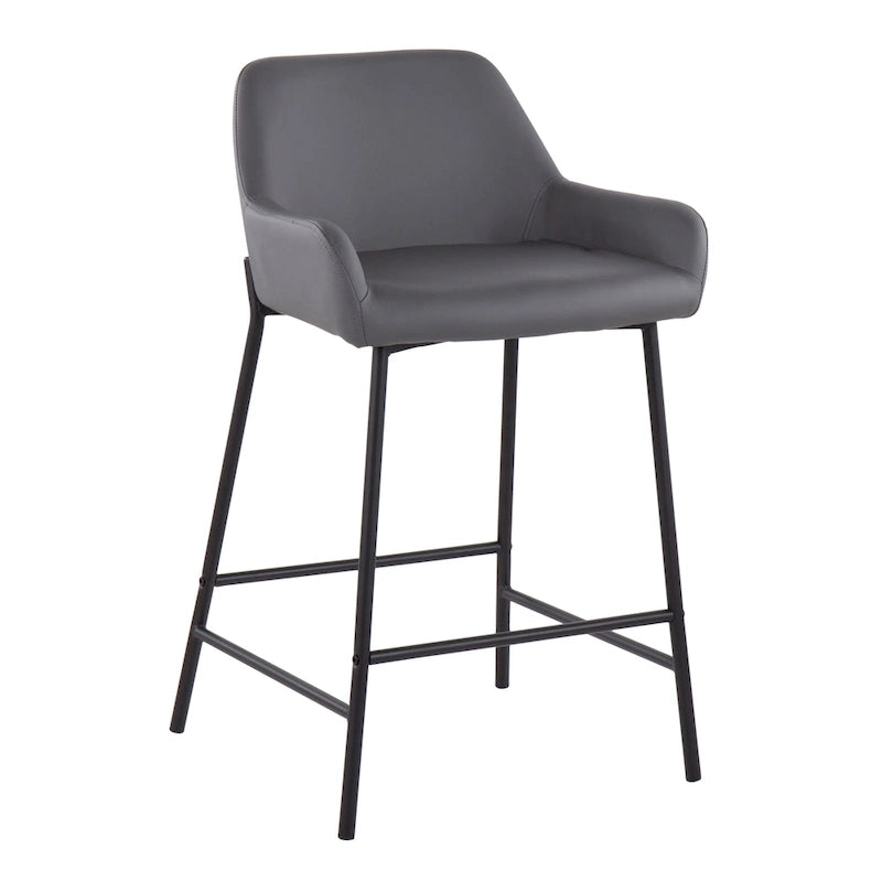 Black Fixed-Height Upholstered Counter Stool - Set of 2