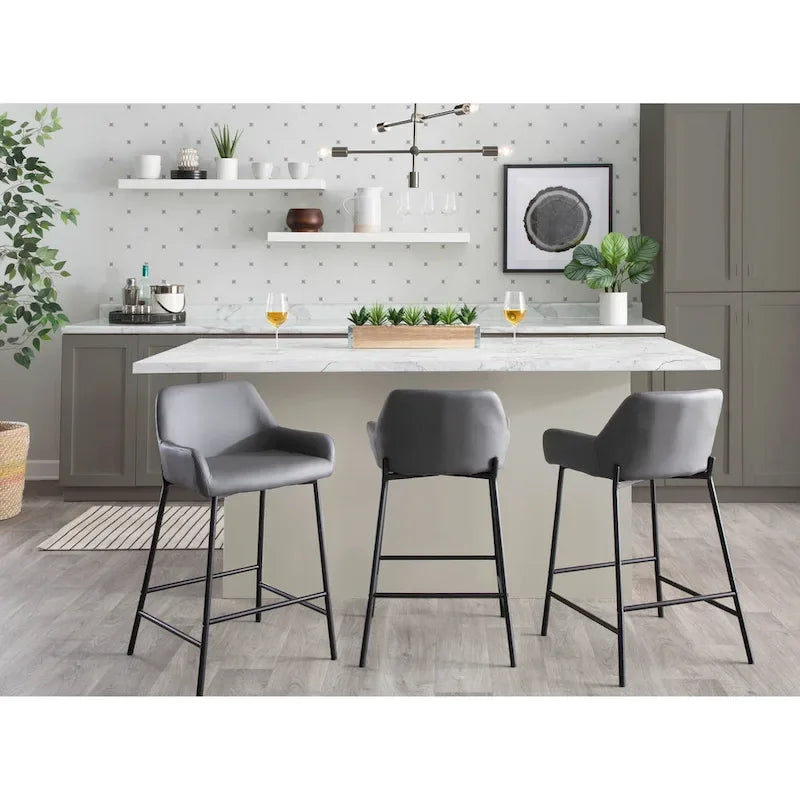 Black Fixed-Height Upholstered Counter Stool - Set of 2