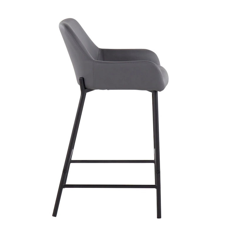 Black Fixed-Height Upholstered Counter Stool - Set of 2
