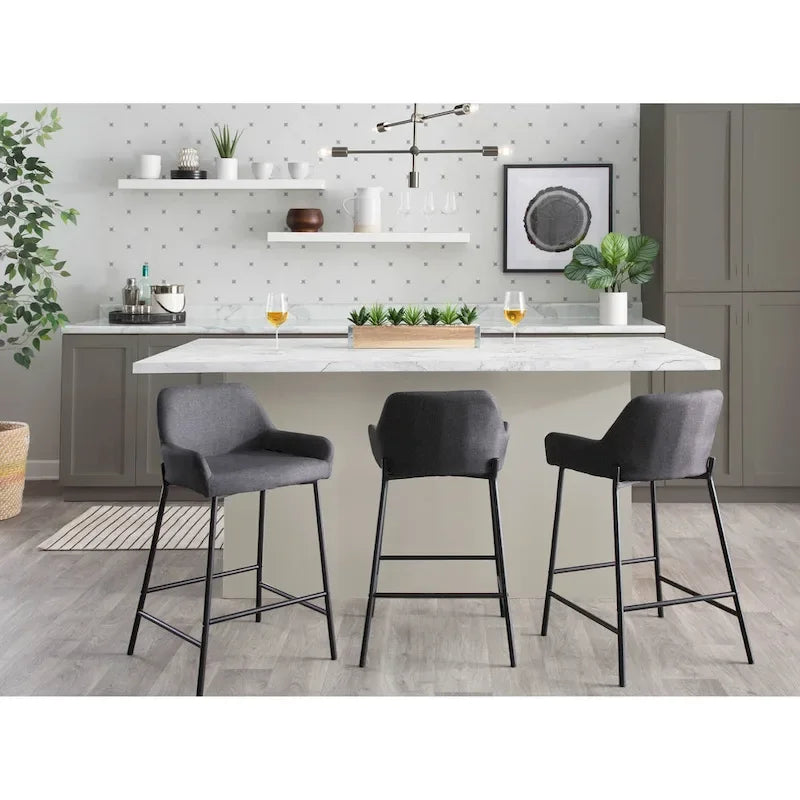 Black Fixed-Height Upholstered Counter Stool - Set of 2