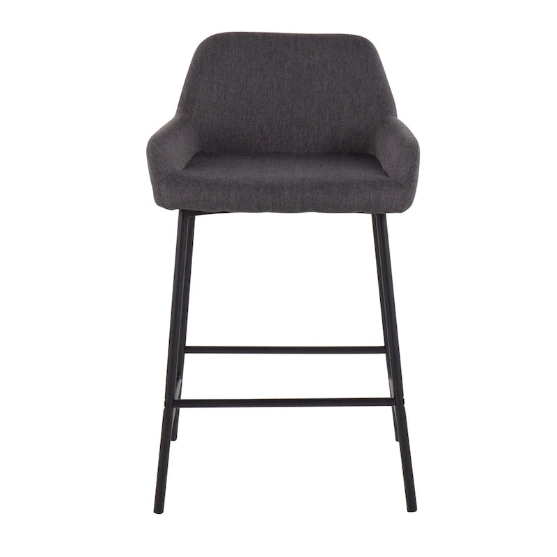 Black Fixed-Height Upholstered Counter Stool - Set of 2