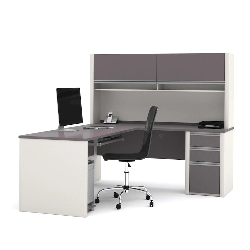 72W L-Shaped Desk with Hutch and Pedestal
