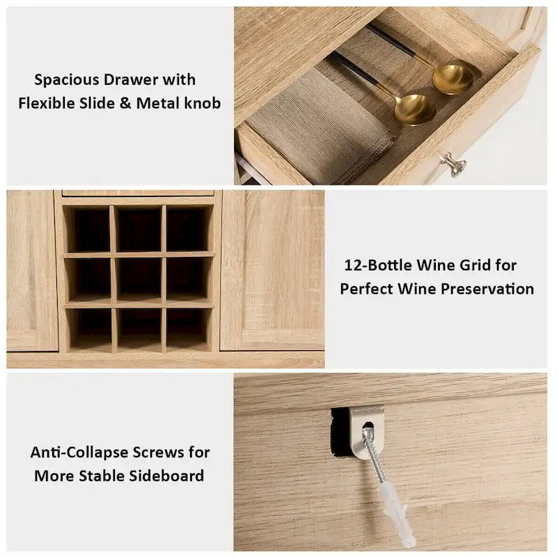 Transitional Buffet Server Sideboard with Wine Storage - 45.5 x 16 x 31.5 (L x W x H)