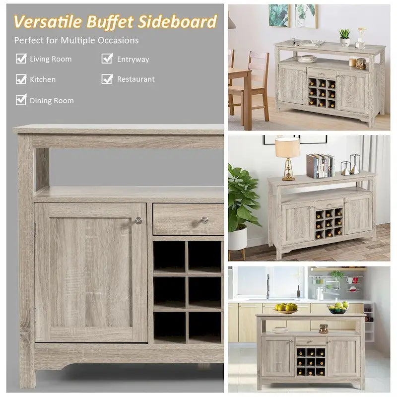 Transitional Buffet Server Sideboard with Wine Storage - 45.5 x 16 x 31.5 (L x W x H)