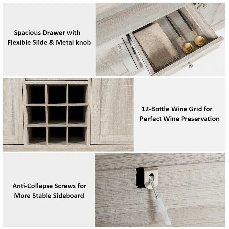 Transitional Buffet Server Sideboard with Wine Storage - 45.5 x 16 x 31.5 (L x W x H)