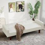 74.4 L Faux Leather Full Button Tufted Sofa 3-Seat, Convertible Sleeper Couch